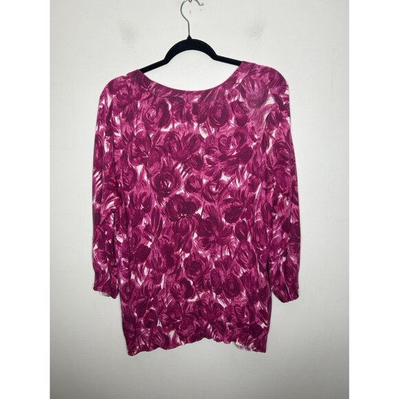 Talbots Sweater Scoop Neck Fuchsia Pink Floral Silk Cotton Blend Plus Size 3X - Picture 5 of 9